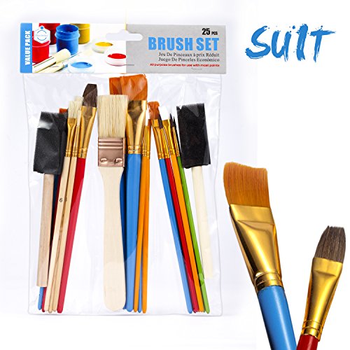 YOUNG4US Paint Brush Set, 25 PCS Nylon Bristle Sponge and Camel Hair Brushes for Acrylic Oil Watercolor Gouache Painting Artist Professional Painting Kits, All Purpose Paint Brush Value Pack - Thumbnail 6