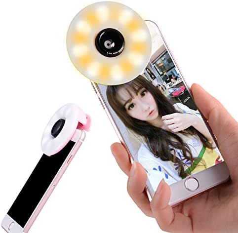 Fangu Selfie Ring Light for Camera [Rechargeable Battery] Selfie LED Photo Lighting with Wide Angle Lens for iPhone iPad Samsung Galaxy Other Smartphones(Black)