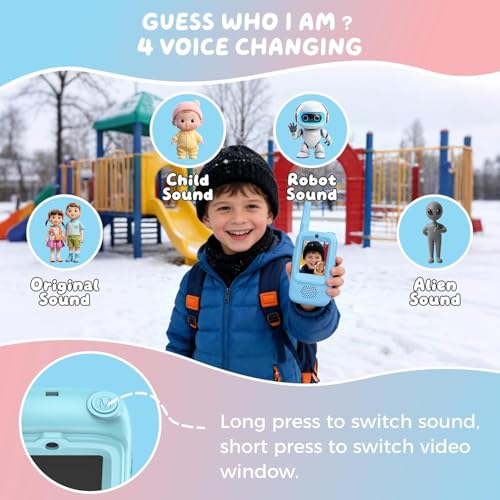Kids Video Walkie Talkies Toys with Rotating Antenna & 2.0-Inch Screen - Dual-Camera Video Chat, USB-C Rechargeable with Lanyard, Colorful Gift for Interactive Play (Blue and Pink)