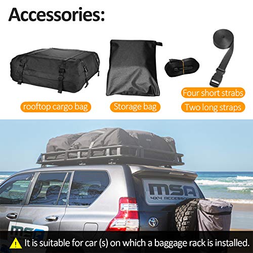 Aaaspark Rooftop Cargo Carrier Bag - Waterproof & Coated Zippers 15 Cubic ft - for Cars and SUV Or Truck with or Without Racks(Black)