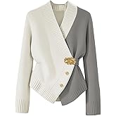 Verdusa Women's Old Money Tie Waist Wrap Cardigan Sweaters Colorblock Elegant Knit Outerwear