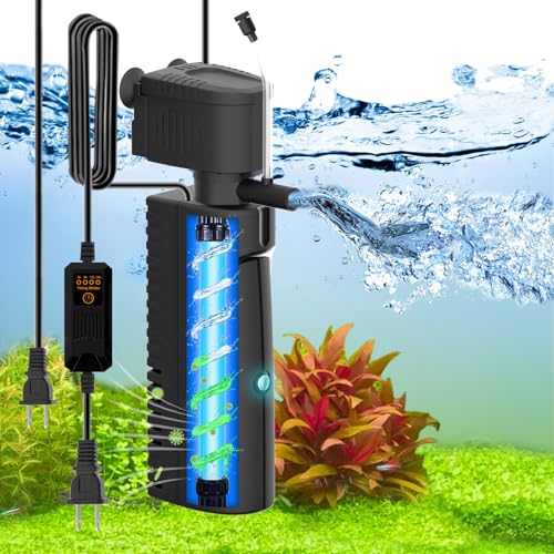 Photo 1 of VCRAZE Fish Tank Filter with U - V Light & Timer (3/6/12/24 Hours) for Green Water Cleaning, Aquarium Filter with Aeration Turtle Tank Filter with Pre-Filter Sponge for Tanks 70-100 Gallon