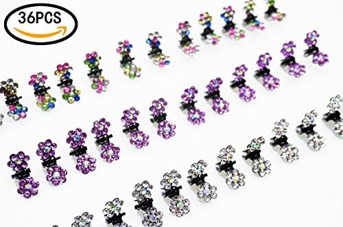 ThEast Crystal Rhinestone Mini Flower Hair Claw Clip mini hairpin for girls (36PCS)