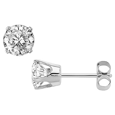 Amazon Com 14k White Gold Round Diamond Stud Earring G H Color