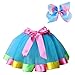 BGFKS Layered Ballet Tulle Rainbow Tutu Skirt for Little Girls Dress Up with Colorful Hair Bows (Blue Rainbow, L,4-8 Age)