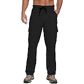Men's Hiking Pants UPF 50+ Cargo Quick Dry Water Resistant Elastic Waist Zip Pockets Travel Work Lightweight Running