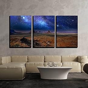 Starry Night Sky Over The Monument Valley x3 Panels