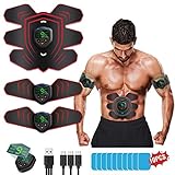 ABS Stimulator Muscle Toner Rechargeable, EMS Abdomen Muscle Trainer with 6 Modes 10 Levels, Muscle Toner Toning Belt for Men Women, Free 10pcs Gel Pads Included