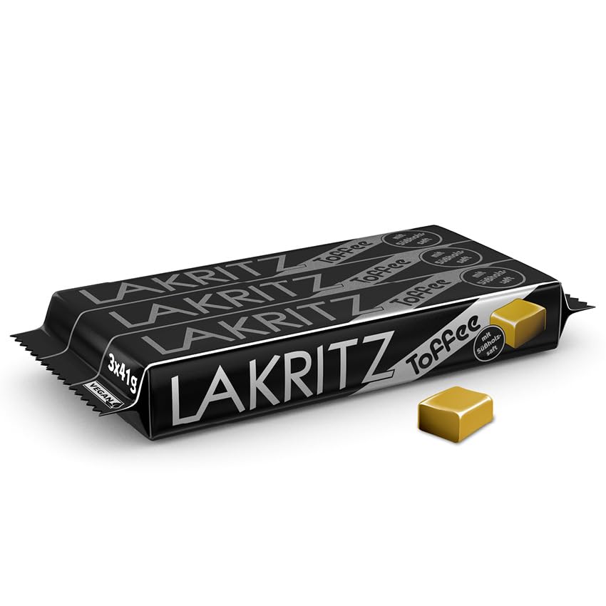 Lakritz-Toffee Kaubonbons mit Süßholzsaft, 3 Stangen Toffees mit Lakritz-Geschmack als Vorratspackung oder Verkaufsdisplay, zartschmelzende Dragees 3 x 41g