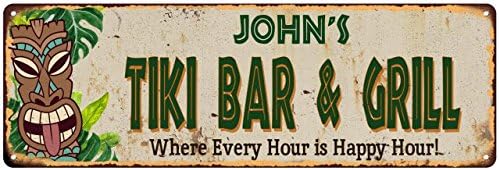 John's TIKI BAR &amp; GRILL Sign Vintage Look 6x18 Metal Wall Décor 6185490