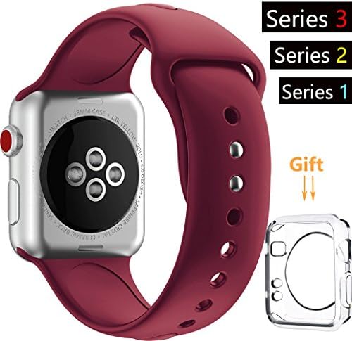 For Apple Watch Band, Acytime Durable Soft Silicone Replacement iWatch Band Sport Style Wrist Strap for Apple Watch Band Series 3 Series 2 Series 1 Sport, Edition (Red Wine, 42mm)