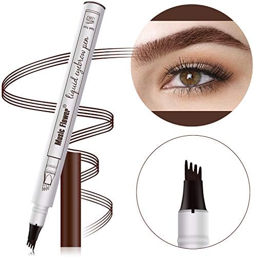 Tatbrow Microblade Pen - KASI Waterproof Long Lasting Microblading Eyebrow Tattoo Pen, Smudgeproof Liquid Eyebrow Pencil with a Micro-Fork Tip Applicator for Natural Hair-Like Defined Brows - Brown