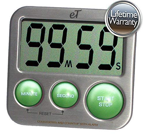 Digital Kitchen Timer Stainless Steel - Strong Magnetic Back - Kickstand - Loud Alarm - Large Display - Auto Memory - Auto Shut-Off - Model eT-25 (Lime) by eTradewinds