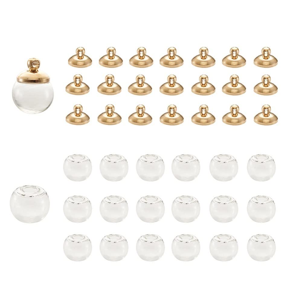Boutigem 20pcs Blown Glass Globe Beads (8mm, 3-5mm), Half Drilled, with 20pcs Bails Caps for Jewelry Making