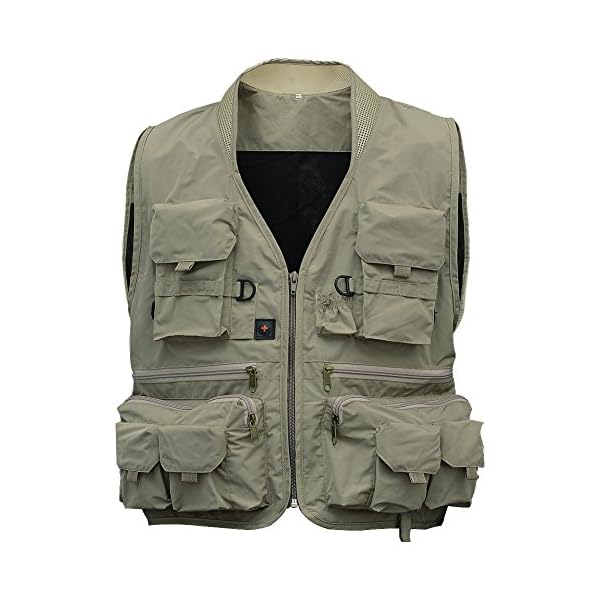 Isafish-Fly-Fishing-Vest-Mens-Multifunction-Pockets-Waistcoat-Jacket-Mesh-Breathable-Quick-Dry-Travels-Sports-Outdoor-Vest-L-Khaki