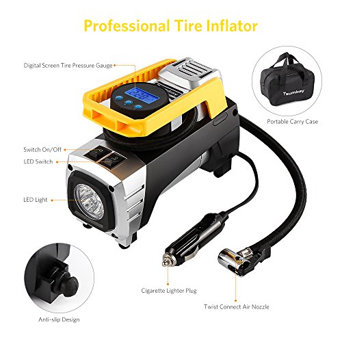 Tsumbay Air Compressor Pump, Digital Tire Inflator with Preset Pressure Gauge, 12V 150PSI Portable Air Pump for Car, Bikes, RV, Sport Balls and Other Inflatables, with Storage Bag