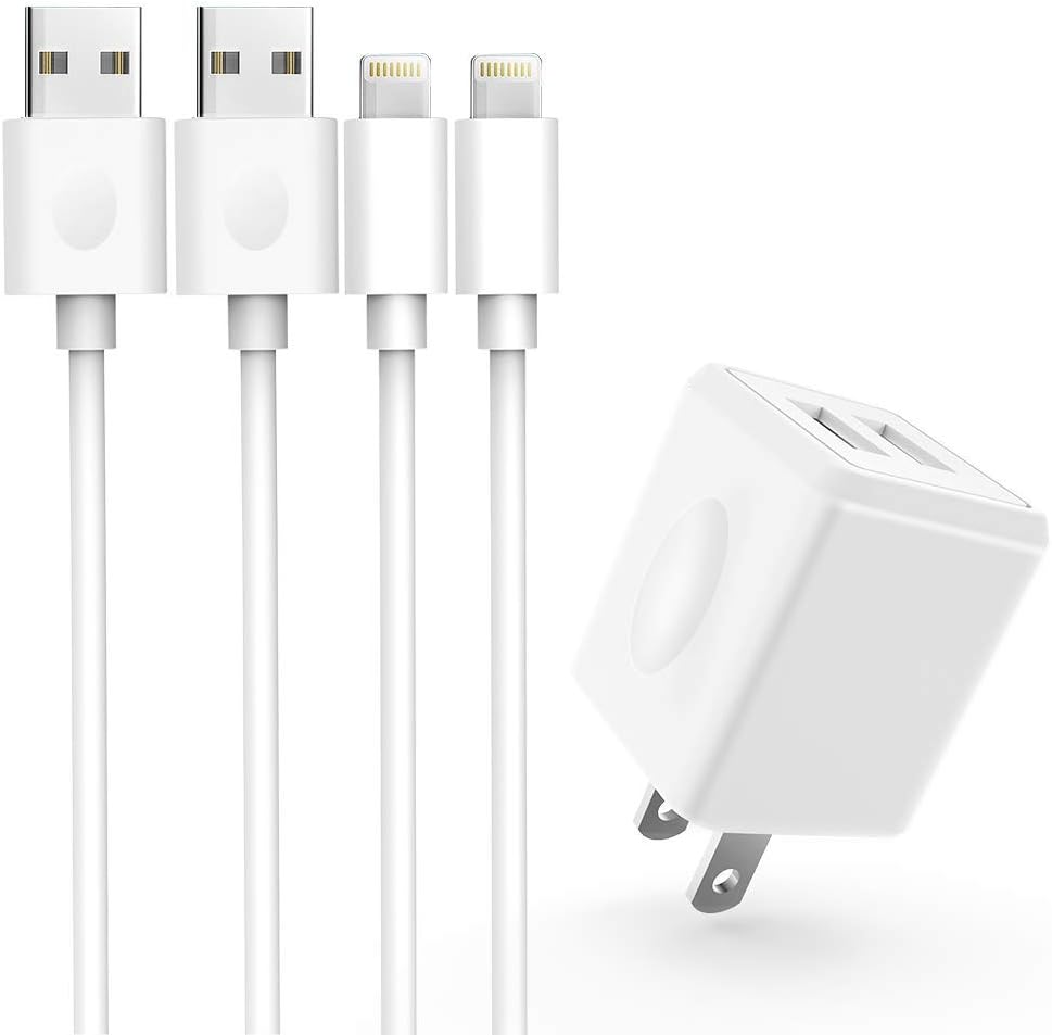 AEAOA iPhone Charger, 2Pack 6ft Fast Charging Data Sync Transfer Lightning Cable with Dual USB Wall Charger Adapter Plug Compatible with iPhone Xs Max/XS/XR/X/8/7/6S/6/Plus/SE/iPad (White)