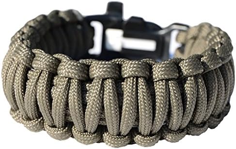 Tactical Wilderness 17 Piece Paracord Survival Bracelet with Fire Steel & Tinder, Complete Fishing Gear, Whistle, Safety Pins, Cleaning Pad, Ceramic Knife Inside - 100% Handmade
