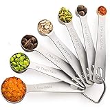 Palada All in One Set of 7, 430 Stainless Steel Engraved Measuring Spoons with Stainless Ring Holder and 10000 Recipes EBook