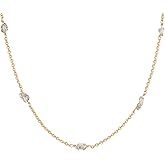 MYEARS Women Bead Choker Station Necklace Gold Gemstone 14K Simple Dainty Handmade Chain Everyday Boho Beach Jewelry