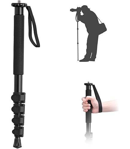 Manbily Monopods voor camera's met handvat camera Monopod wandelstok 61 inch draagbare compacte reizen Monopod aluminium stok selfiestick 6 secties 15,0 kg voor DSLR video camcorder standaard (rood