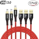 USB C cable,Skeeper 3pack 2x3ft 1x6ft Nylon Braided USB type C 3.0 quick charger cable with Gold-Plated connectors for Apple MacBook,Samsung Galaxy S8 Plus,Google Pixel,LG G6,Nintendo Switch More[RED]