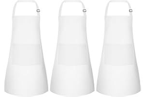 MEEZY 3 Pack Kids Apron with Pockets Adjustable Painting Apron Children Art Apron Toddler Chef Aprons for Kids Painting Cooking Crafts Baking (White)