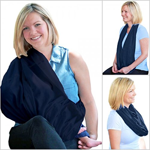 Softest Bamboo Chic Nursing Infinity Scarf for Stealth 360 Breastfeeding Privacy | Custom Organic Cover Fabric is Baby-Gentle, Breathable | 10 Gorgeous Colors (Navy)
