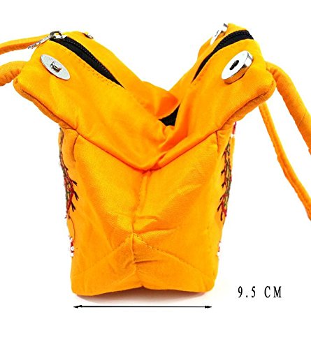 belladona samosa cut small mirror work bag in yellow