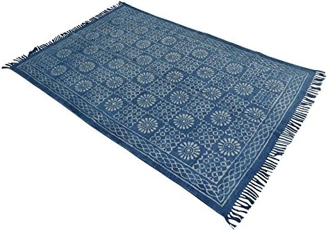 My Craft Palace Blue Indigo Print Handmade Rug,Cotton Hand Block Print Area Rug