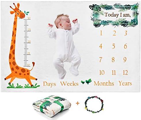 Baby Monthly Milestone Blanket for Boy Girl-Monthly Growth Blanket-Newborn Infant Tooddler Photography Props-Unique Baby Shower New Mom Gender Reveal Gifts-Large Soft Swaddling Blanket-Watch Me Grow