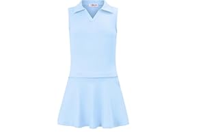 LIONJIE Kids Girls Tennis Golf Dress Outfit Sleeveless Dress with Pockets Athletic Skorts and Polo Tank Top Sets