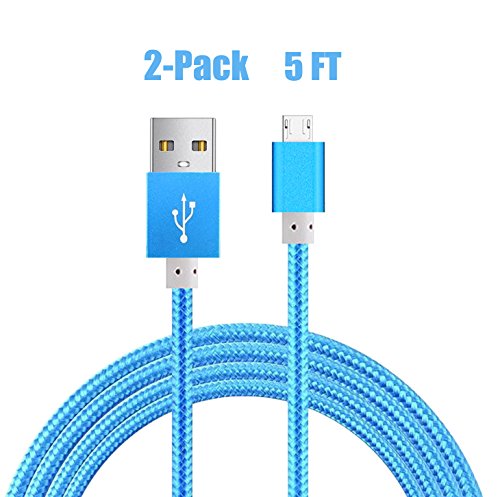[2Pack]Micro-USB Cable,iBarbe Nylon Braided 5FT for Amazon Kindle Fire Tablets,HD,Fire HD 8 10,HDX 8.9" Paperwhite Voyage Oasis Reader Tap Playstation 4 Xbox One,WiFi 3G USB Data Sync Cable-Blue - Thumbnail 7