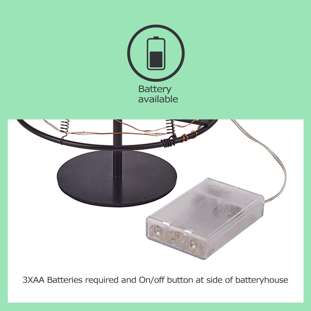 Metallic Lamp,Table Decorative Lights, Gift Ideas,85 Warm White LEDS on Copper Wire, Trees with Flat Plate and Battery House Outside for Indoor, 16.73 inch Tall, Black L