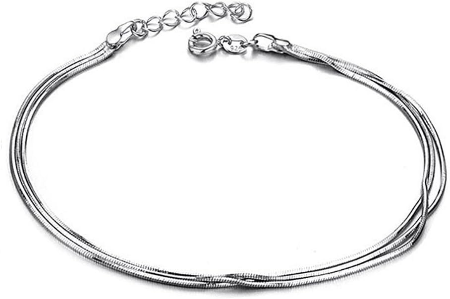 Multi Layer Chain Anklets with Small Beads 925 Sterling Silver Fashion Anklets for Woman