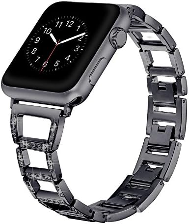 Webb Locke For Apple Watch Band 38mm, Bling Metal Replacement Strap Stainless Steel,Luxury Alloy Crystal Wirstband for all Apple Watch series 3/series 2/series 1 (Black, 38 mm)