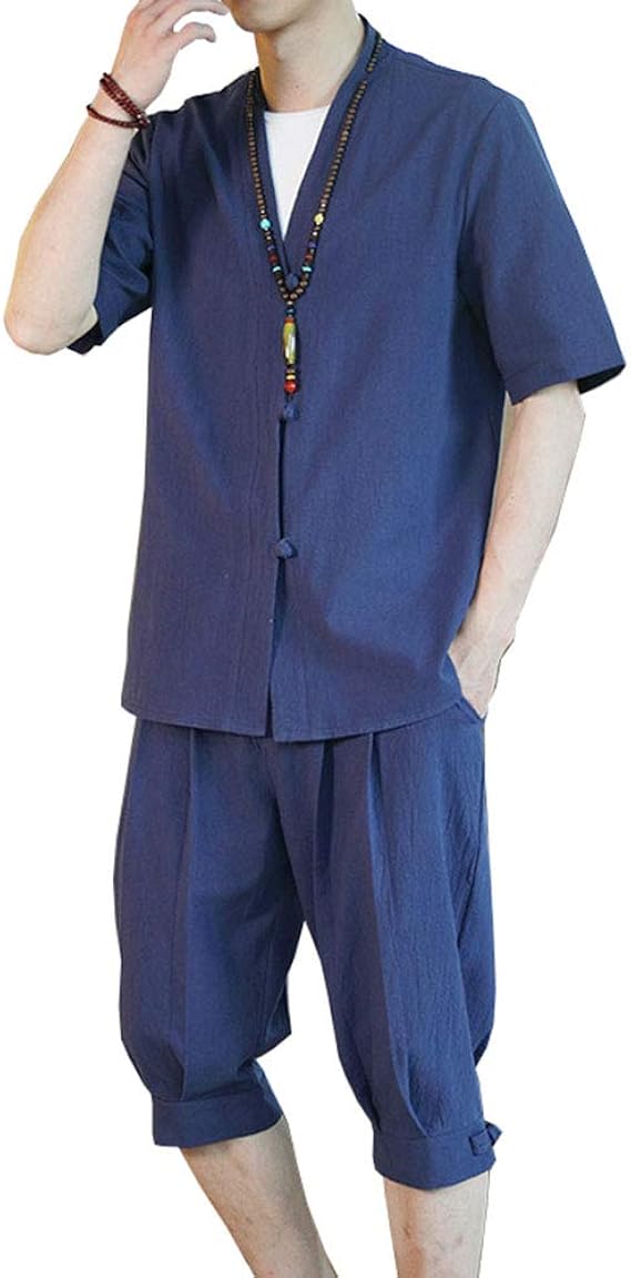 Amazon Tシャツ 綿麻 上下セット メンズ ショートパンツ リネン セットアップ 2点セット ゴム 紐 無地 大きいサイズ ルームウェア ロングパンツ 通販