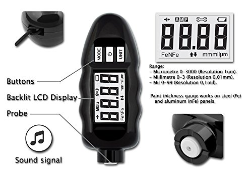 Coating Thickness Gauge DPM-816 Professional Paint Meter for Car Accident Detection Fe/NFe 0-3000µm/0-99mils (Black)