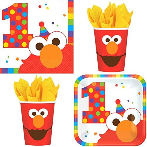 Sesame Street Elmo Turns One Birthday Party Supplies Bundle Pack for 16 Guests