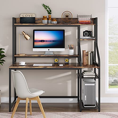 TIYASE Computer Desk with Hutch and Storage Shelves, 55 inch Industrial