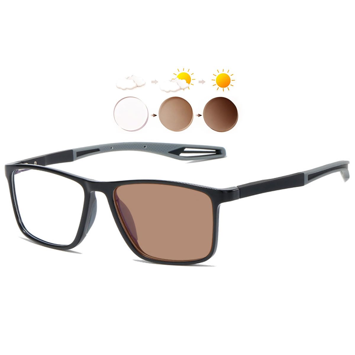 KOOSUFA Photochromic Reading Glasses Blue Light Blocking Sun Readers UV Protection TR90 Super Lightweight Sunglasses for Men Women 3 in 1 Lenses Darken In Sunlight Brown Lens/Black grey 2.0