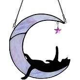 BOXCASA Black Cat Moon Suncatchers for Windows Hanging,Funny Stained Glass Cats Gift,Witchy Gifts for Women,Cats Themed Gifts for Women
