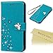 iPhone 7 Plus Case 2016, iPhone 8 Plus Case 2017 - Mavis's Diary 3D Handmade Wallet Embossed Floral Butterfly with Diamonds Gems PU Leather Elegant Flip Folio & Card Slots,Soft TPU Inner Cover - Blue