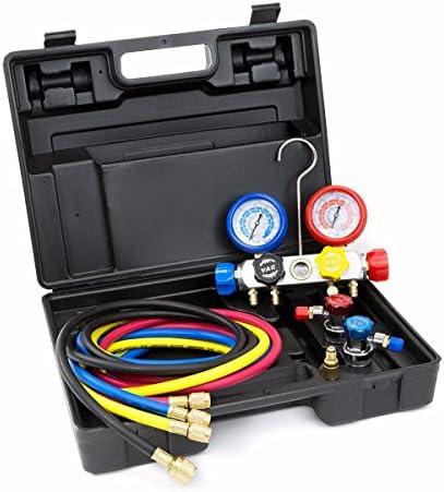 4 Way AC Manifold Gauge Set R410a R22 R134a w/Hoses Coupler Adapters + 1/2" ACME