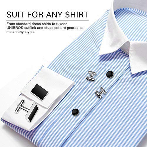 UHIBROS Mens Cufflinks Shirt Studs Set Tuxedo Shirt Cuff Links for Men Business Wedding 2 Cufflinks and 6 Studs