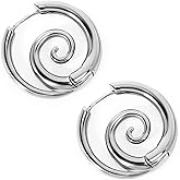 Mikovivi 2pcs Sea Wave Spiral Earrings for Women, Stainless Steel Thick Round Swirl Earrings Personality Spiral Hoop Jewelry for Women Accessories