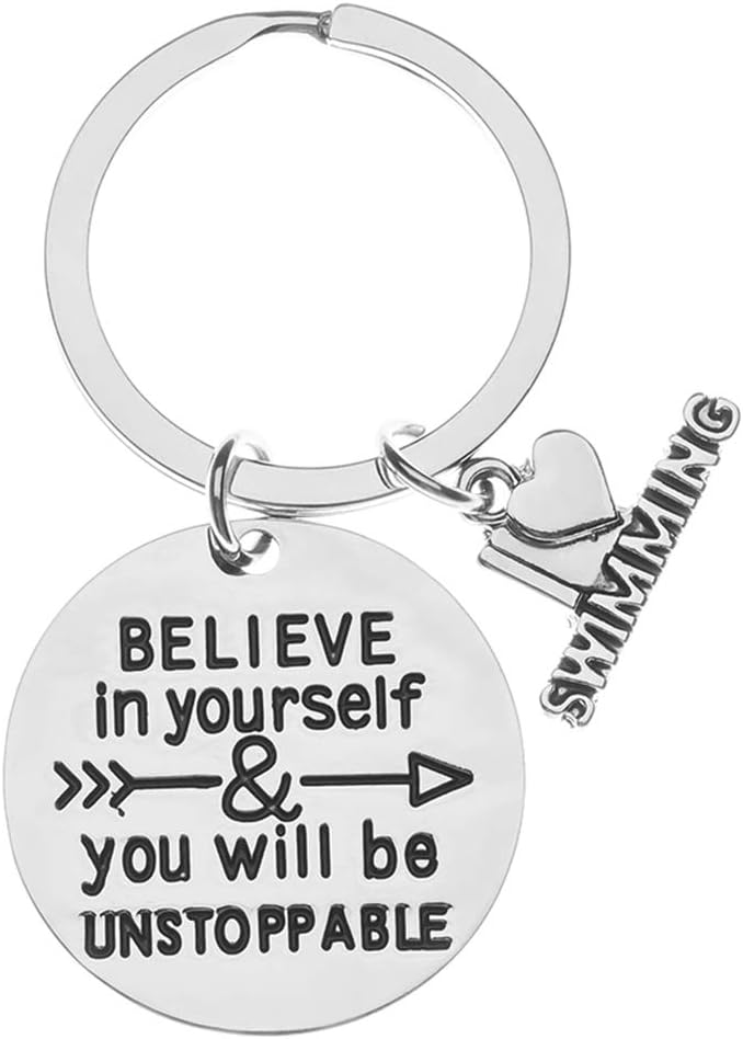 Sportybella Swim Charm Keychain, Inspirational Believe in Yourself & You Will Be Unstoppable Jewelry, Swim Gifts for Swimmers & Swim Teams : Sports & Outdoors