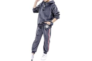 Monvecle Little to Big Boys' Velour & Fleece Hoodie Tracksuit Sweatshirt Top + Sweatpant Velvet Fleece Jogger 2pcs Set