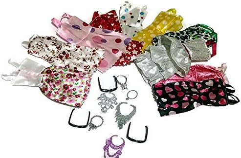 Barbie and Fashion Doll Accessories 10 Doll Dresses, Clothes,2 Doll Glasses6 Doll necklaces