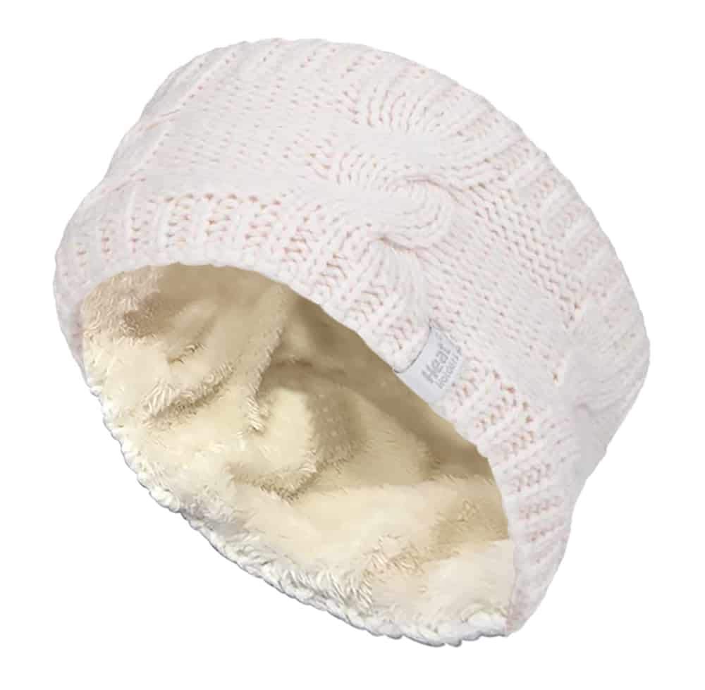Heat Holders - Ladies Thick Cable Knitted Fleece Lined Thermal Winter Empty Skull Ear Warmer Headband (One Size, Cream) โ image 1
